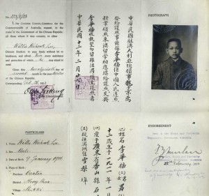 Willie Wahlook Lee's Chinese student passport, 1923